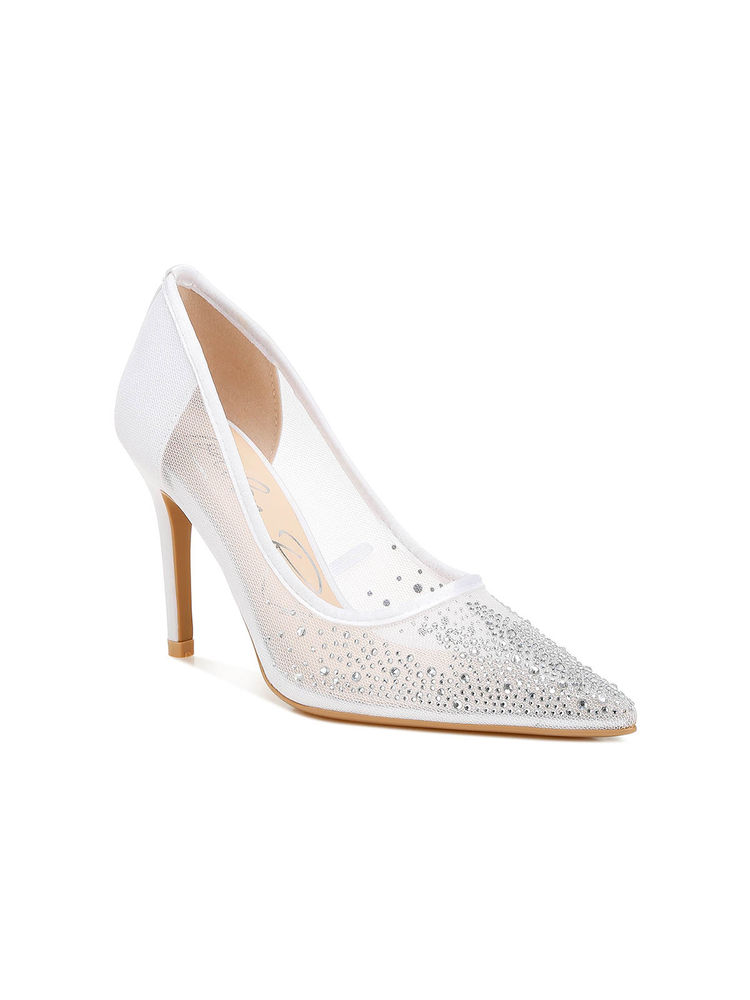 London Rag White Mesh Rhinestone Stiletto Pumps-image-48
