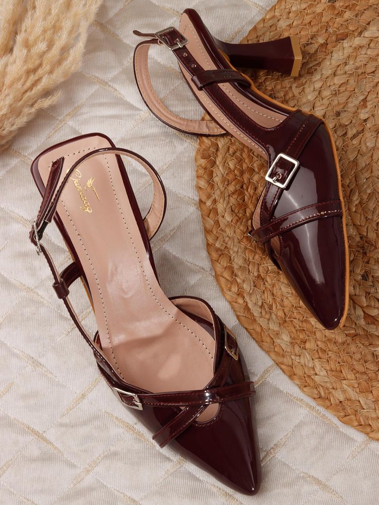 CHINRAAG Maroon Synthetic Pointed Toe Tpr Pair Of Heels-image-5