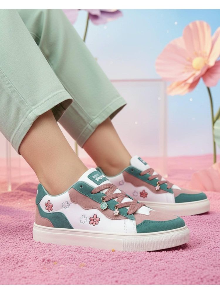 Bacca Bucci Blossom-Fresh Bloom Leather Green Sneakers for Women-picture-23