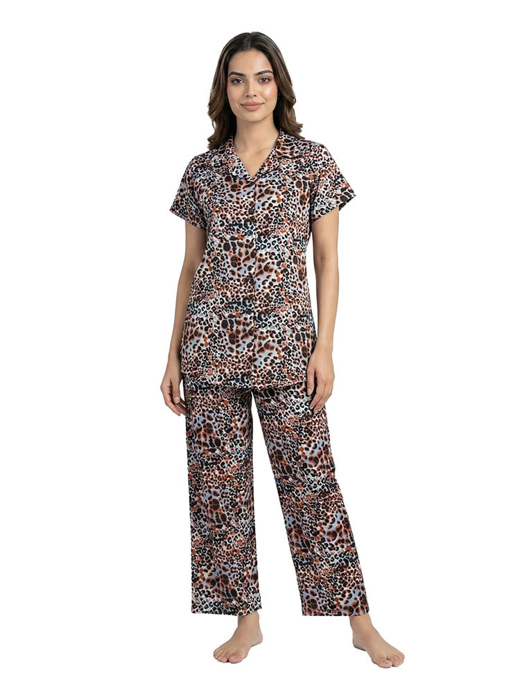 Juliet Womens Printed Satin Soft and Comfortable Night Suit Brown-picture-14