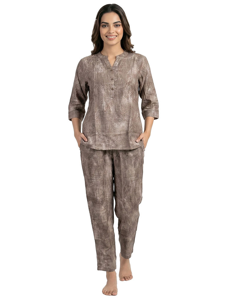 Juliet Soft Comfortable Rayon Fabric Womens Printed Nightsuit Brown-picture-10