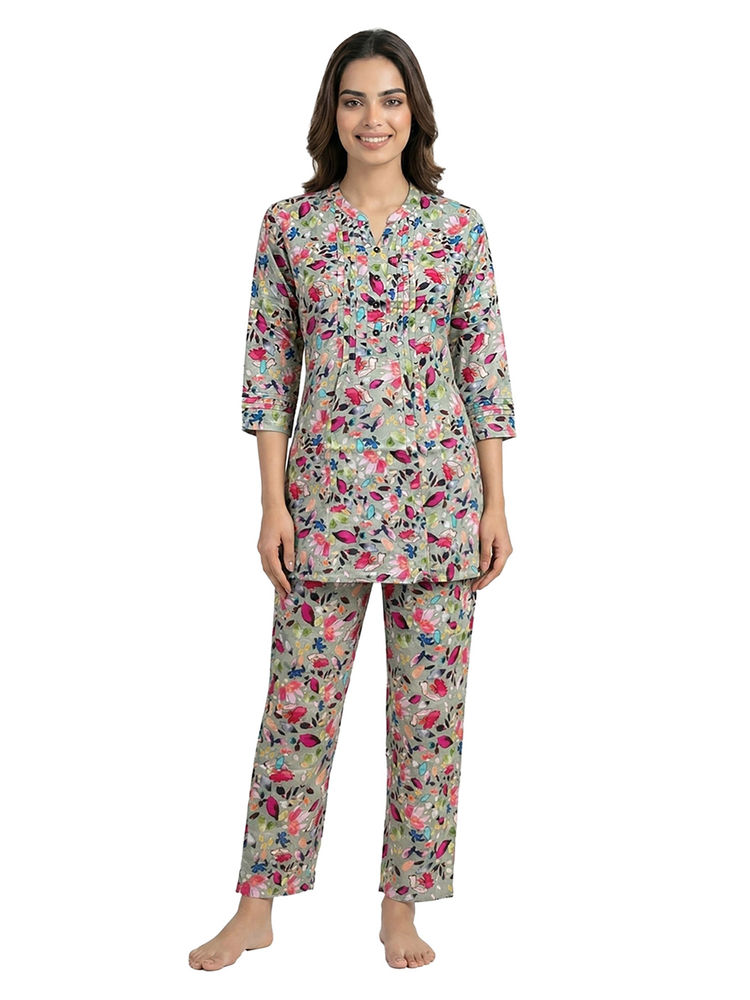 Juliet Womens Floral Printed Rayon Soft Night Suit Multi-Color-picture-22