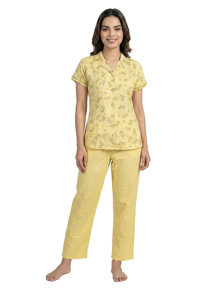 Juliet Womens Cotton Soft And Breathable Floral Printed Nightsuit Yellow-picture-11