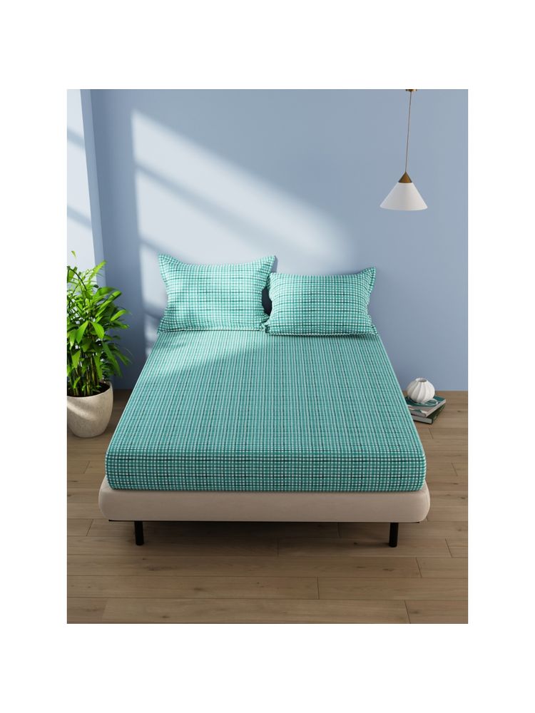 BIANCA Cotton Double Bedsheet With Pillow Covers (Amolina) Geometric-Green (Queen)-image-13