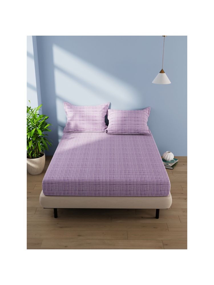 BIANCA Cotton Double Bedsheet With Pillow Covers (Amolina) Geometric-Lavender(Queen)-picture-20