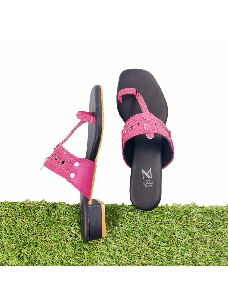 The Madras Trunk Solid Pink Kolhapuris-image-22