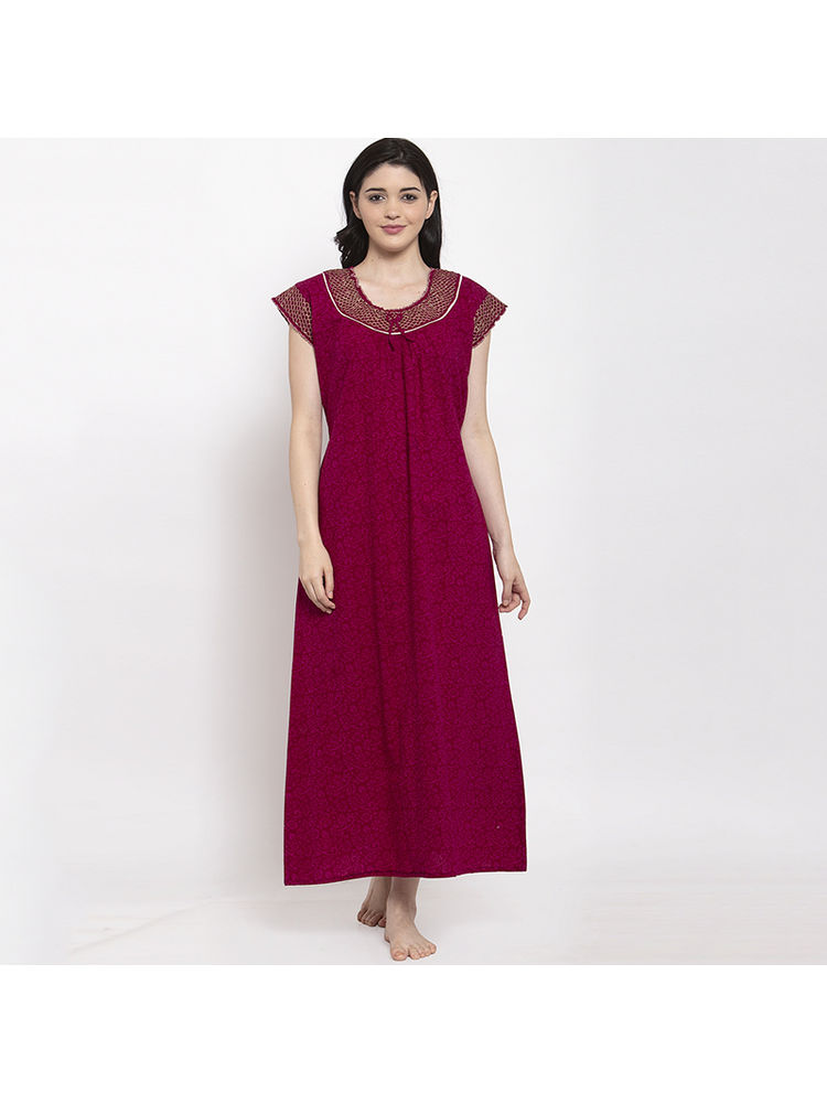 Secret Wish Women's Maroon Printed Cotton Nighty (Free Size)-picture-23