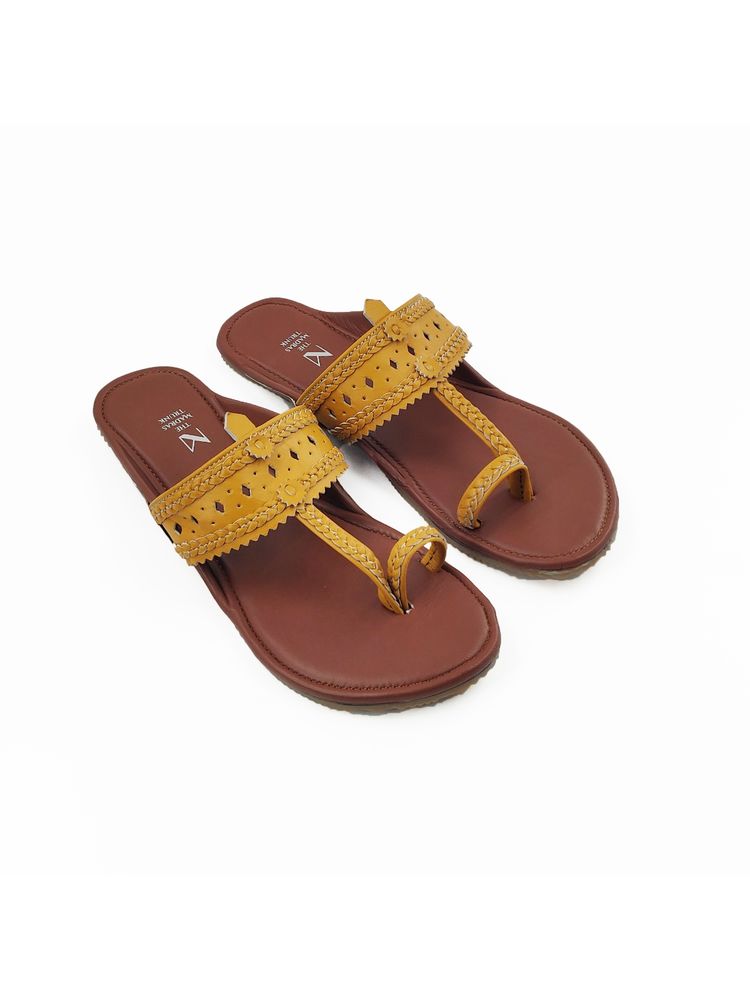 The Madras Trunk Brown Yellow Kolhapuris-image-5