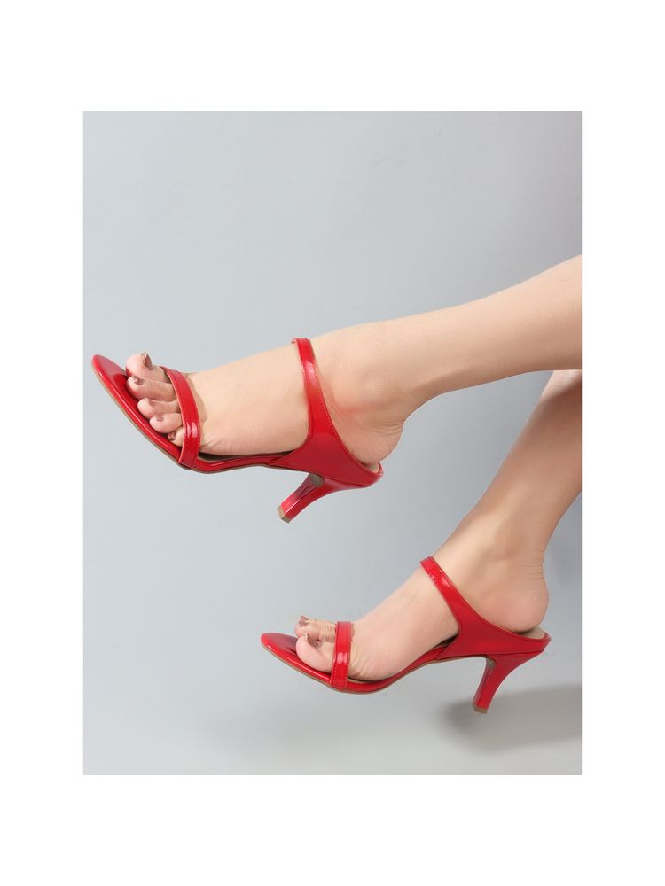 Carlton London Women Round Toe Slip On Red Sandal Heels-image-43