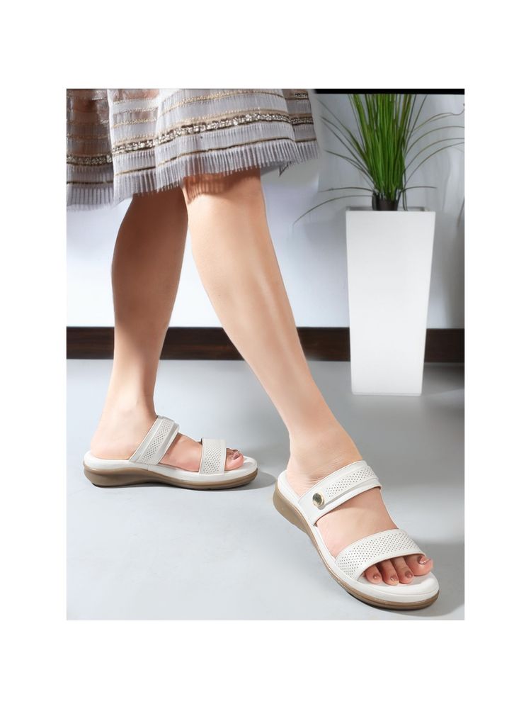 Carlton London Women Round Toe Open White Sandals-image-40