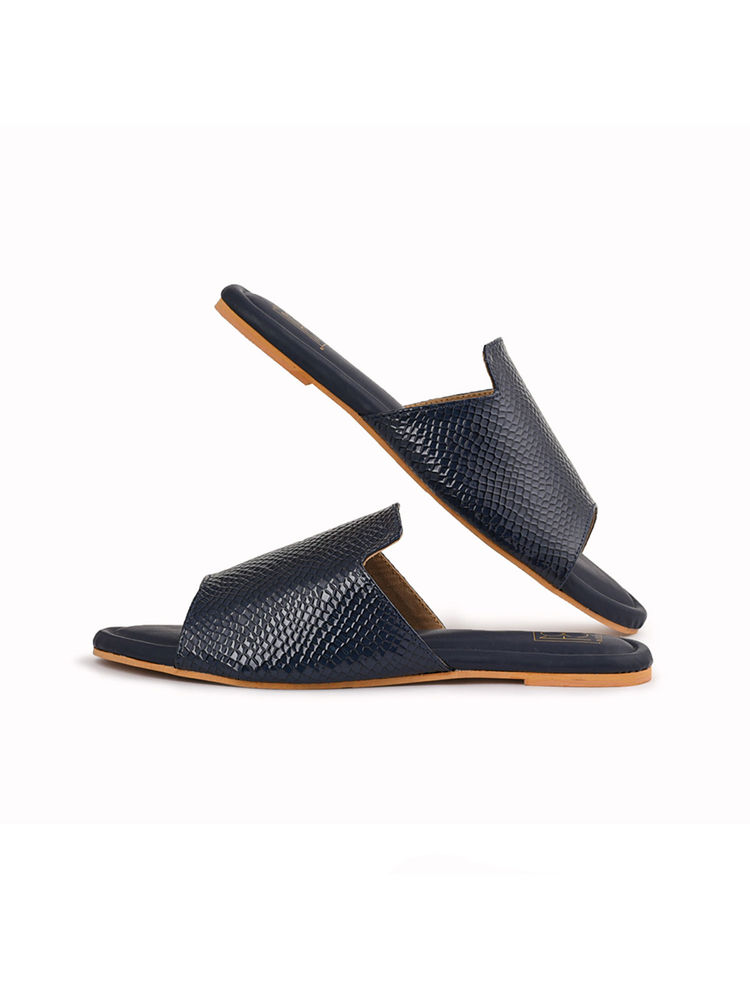 Noosh Vegan Patent Skin Peep Toe Slides Blue-image-1