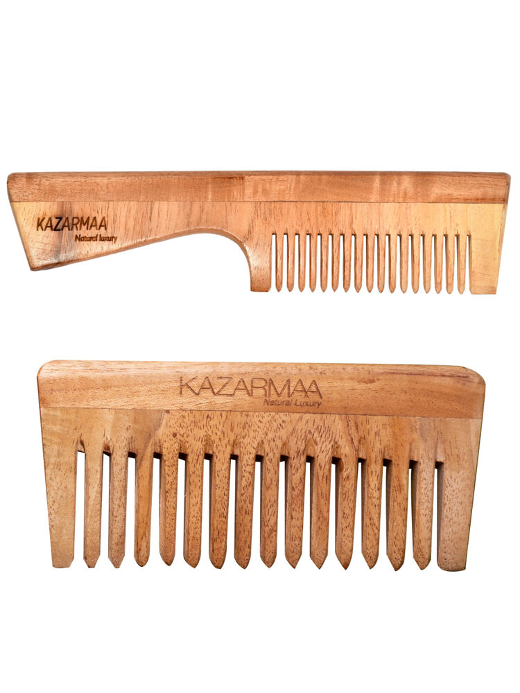 Kazarmaa Natural Neem Wood Comb - Pack Of 2-picture-14