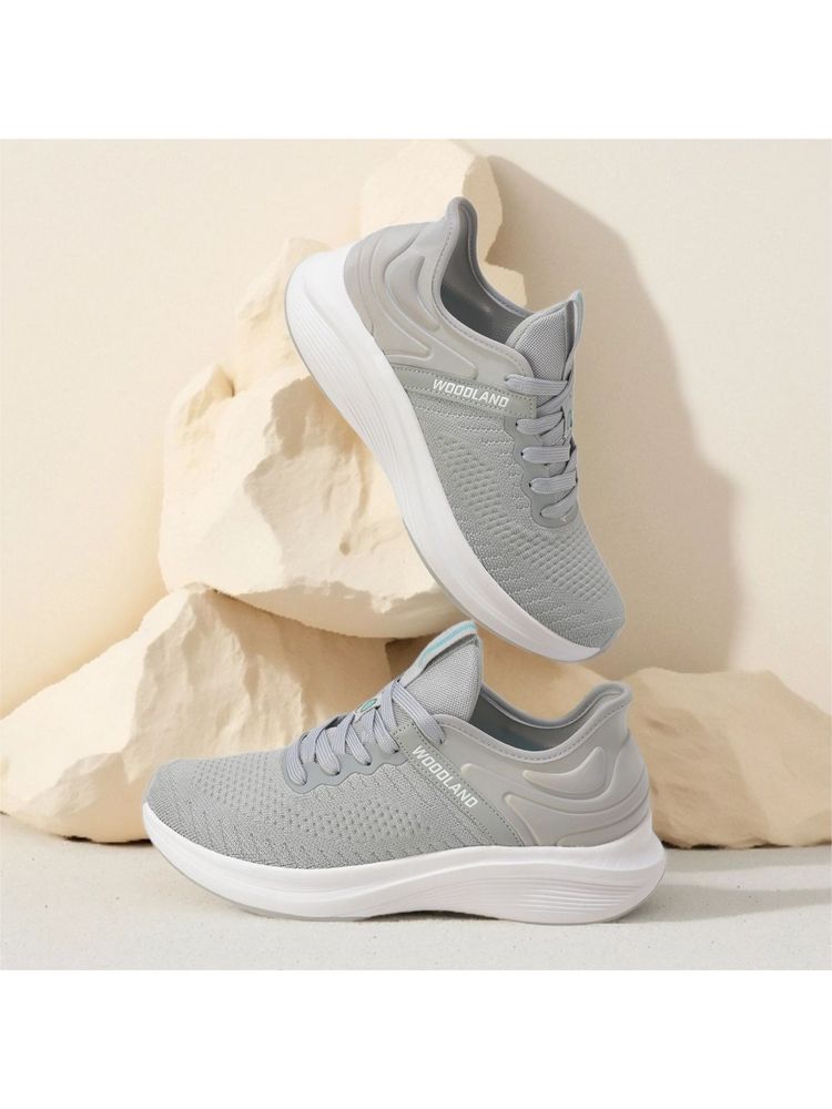 WOODLAND Grey Mesh Round Toe Sneakers-image-3