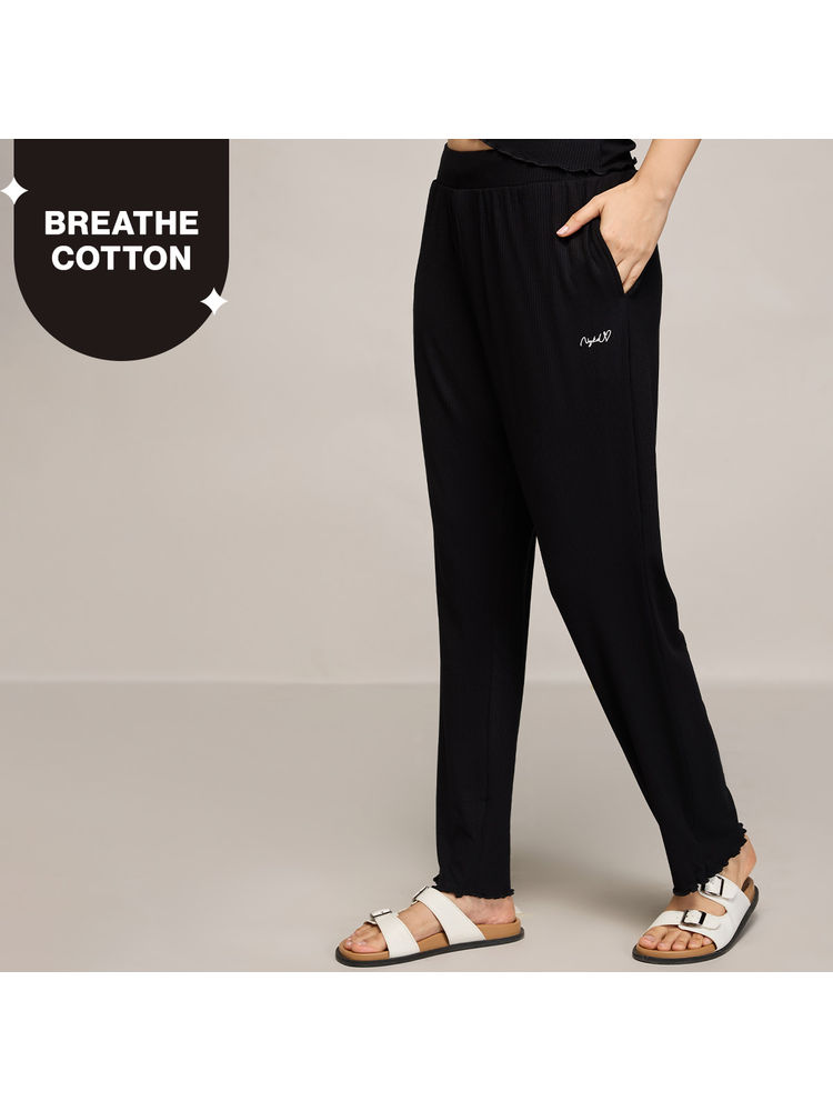 Nykd By Nykaa Summer Essential Soft and Comfy Breathable Rib Lounge Pajama-NYS909-Black-picture-15