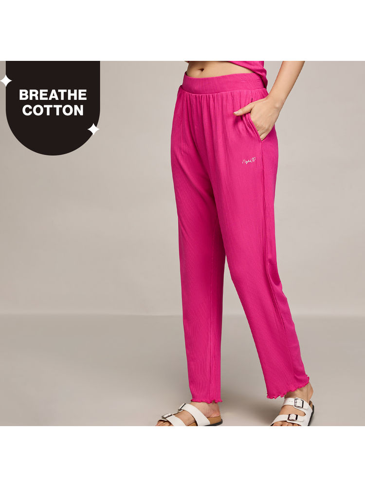 Nykd By Nykaa Essential Soft Ribbed Pyjama With Pockets & Curled Hem Detail Nys909 Magenta-picture-14