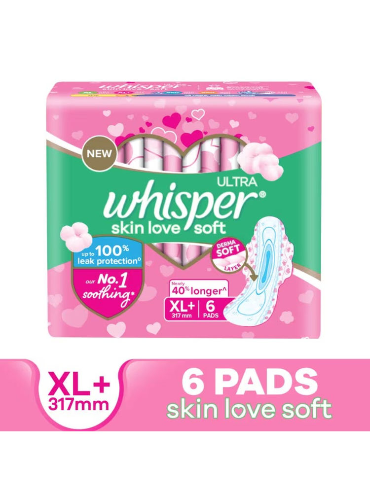 Whisper Ultra Skinlove Soft Sanitary Pads For Women,6 Thin Pads-Xl+,Our #1 Softness,Irritation Free-image-45