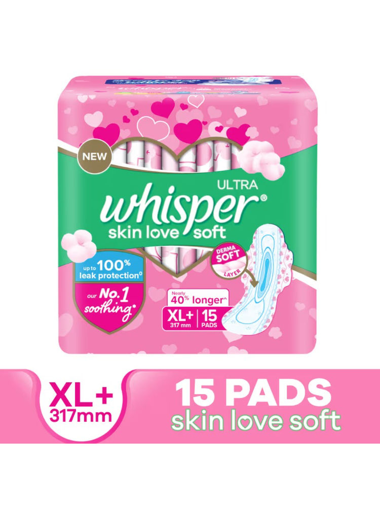 Whisper Ultra Skinlove Soft Sanitary Pads For Women,15 Thin Pads-Xl+,Our #1 Softness,Irritation Free-image-49