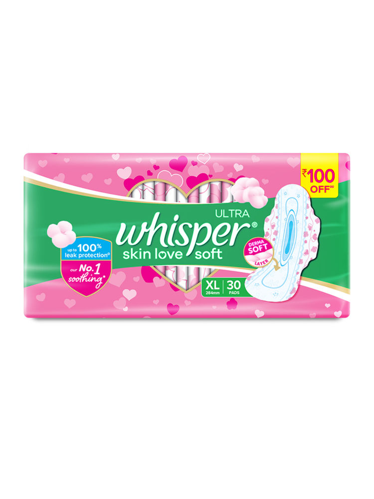 Whisper Ultra Skinlove Soft Sanitary Pads For Women,30 Thin Pads-Xl,Our #1 Softness,Irritation Free-image-47
