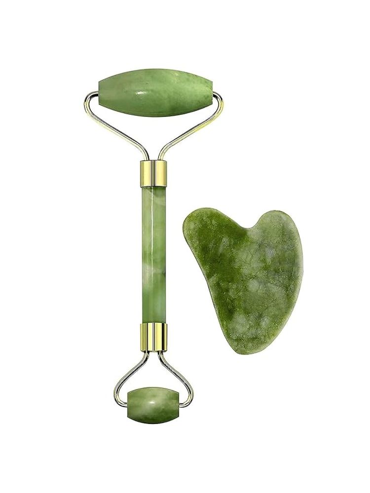 Beautiliss Jade Roller & Gua Sha Face Neck Dual Head Massage Kit