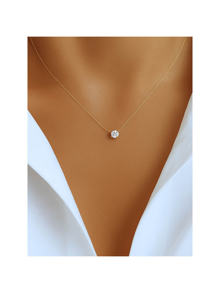 Inaya Accessories 18Kt Gold Plated White Classic Solitaire Pendant Necklace-image-7
