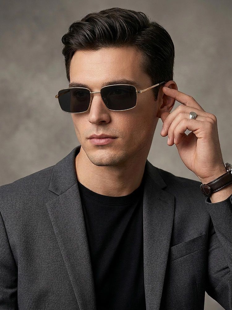 Carlton London Men Gold and Black Toned Polarised Lens Rectangle Sunglasses-picture-19