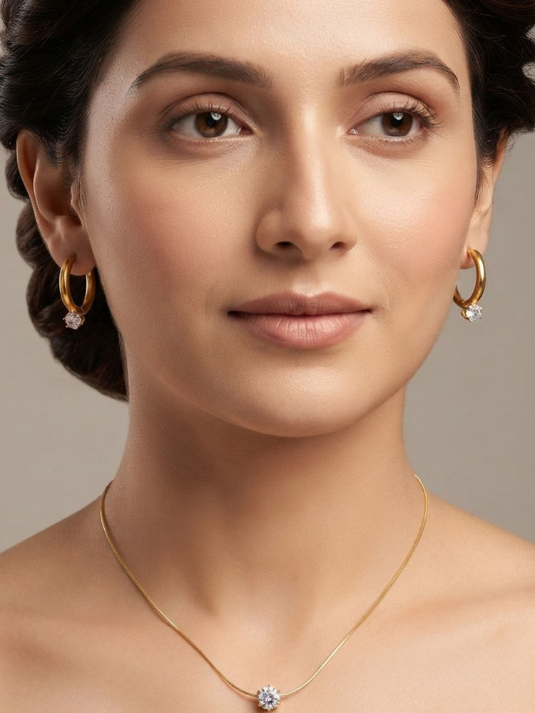 RACHIVA Women White Stones Stainless Steel Necklace with Pair Of Earring-image-33