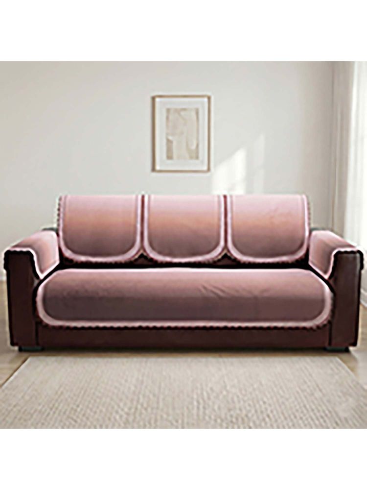 Story@Home 3 Seater Silky Soft Velvet Sofa Cover Coral Pink & Dusty Rose-image-4