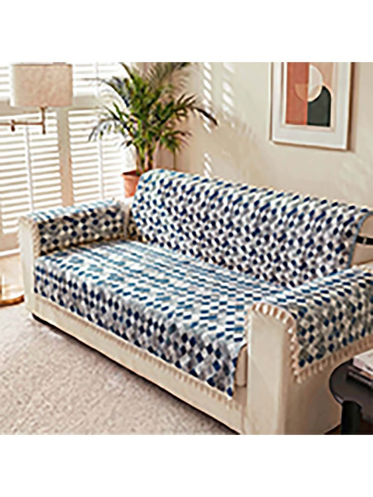 Story@Home 3 Seater Silky Soft Velvet Sofa Cover Grey & Cyan-image-36