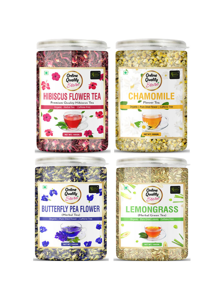 Online Quality Store Hibiscus Flower, Chamomile, Butterfly Pea Flower & Lemongrass Herbal Green Tea