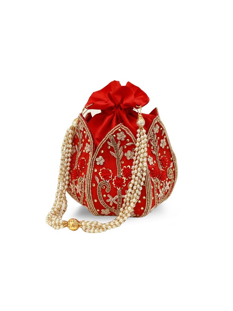 THE TAN CLAN Red Baag Lotus Potli Bag