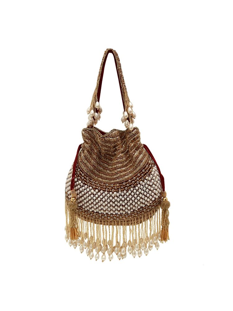 THE TAN CLAN Gold Dua Pearl Potli Bag