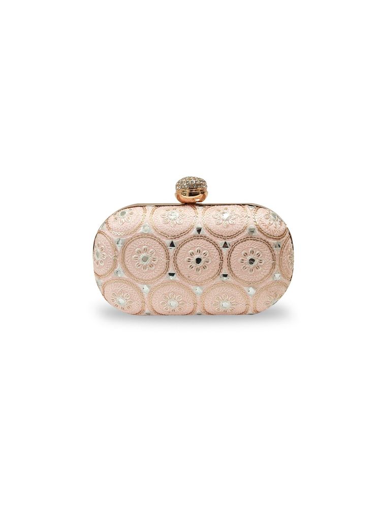 THE TAN CLAN Peach Inaara Oval Clutch with Detachable Chain-picture-27