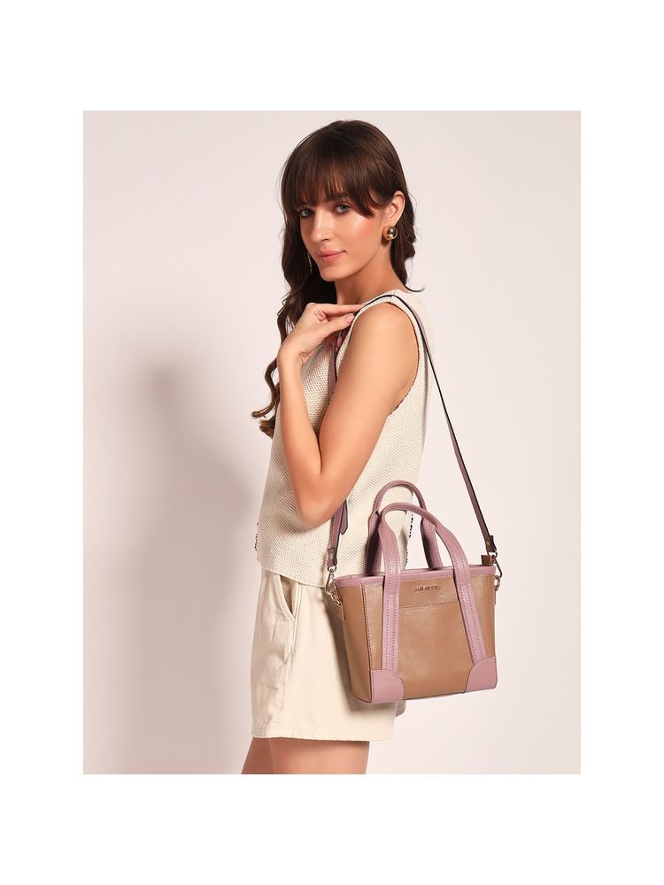 THE GUSTO Pixie Beige and Pink Handbag with Detachable Strap (M)-image-42