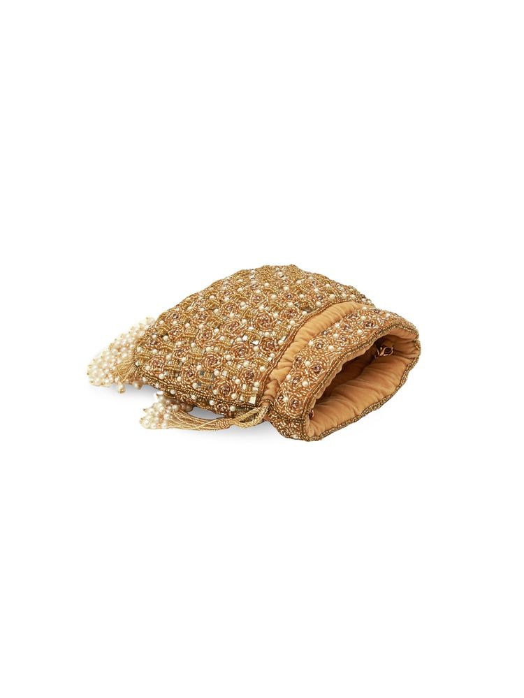 THE TAN CLAN Gold Sehaj Tasselled Potli Bag-picture-25