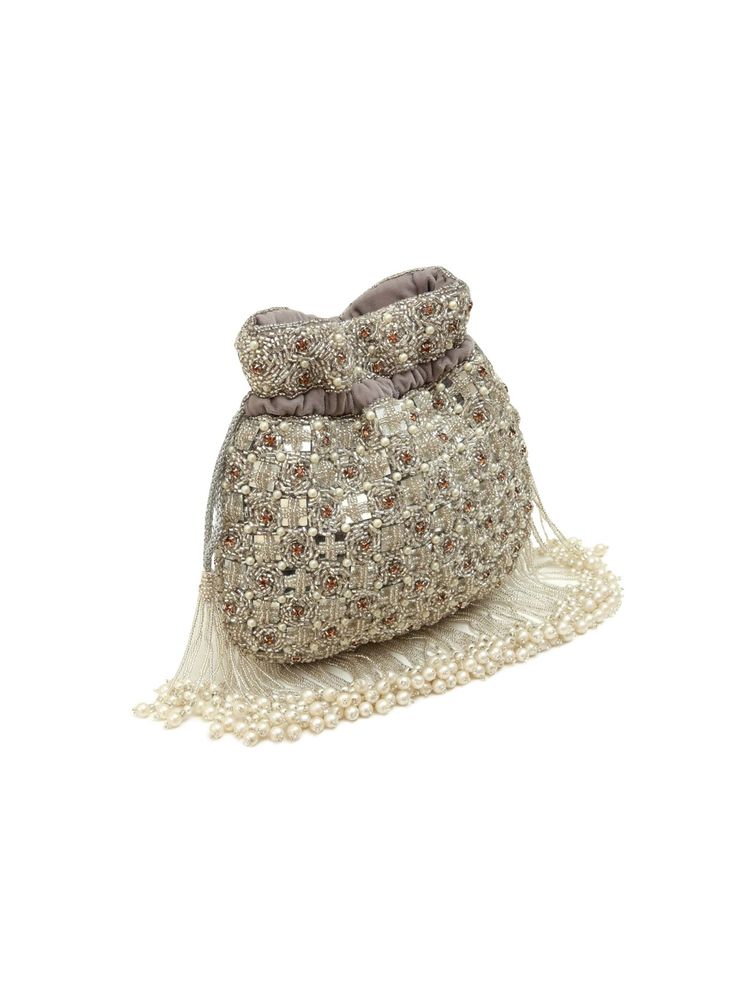 THE TAN CLAN Grey Sehaj Tasselled Potli Bag-image-18