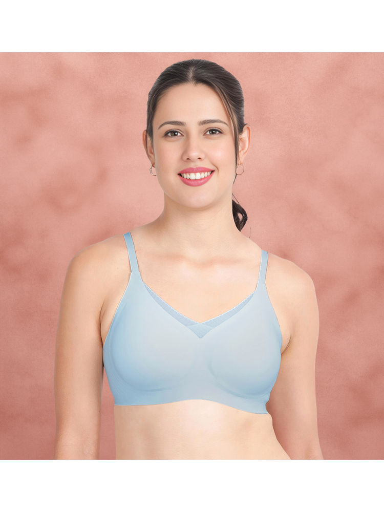 Shyaway Light Blue Criss Cross Mesh Neckline Padded T-Shirt Bra-picture-13