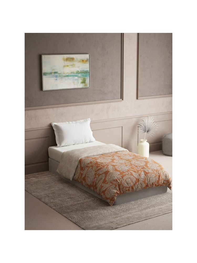 Ddecor Live Beautiful Ddecor 300 GSM Floral, 145 TC, Single Reversible Winter Quilt Brown (Single)-image-5