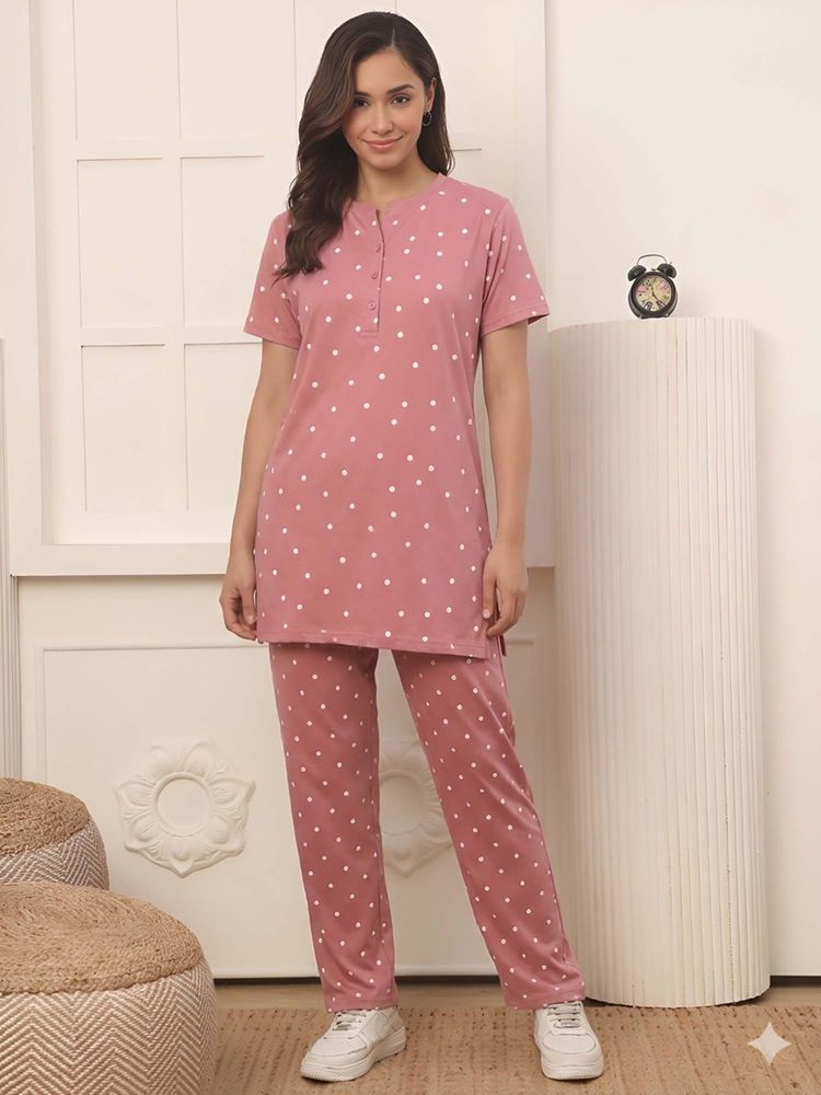 Indreams Women Pink Polka Dot Top with Pyjama-picture-10