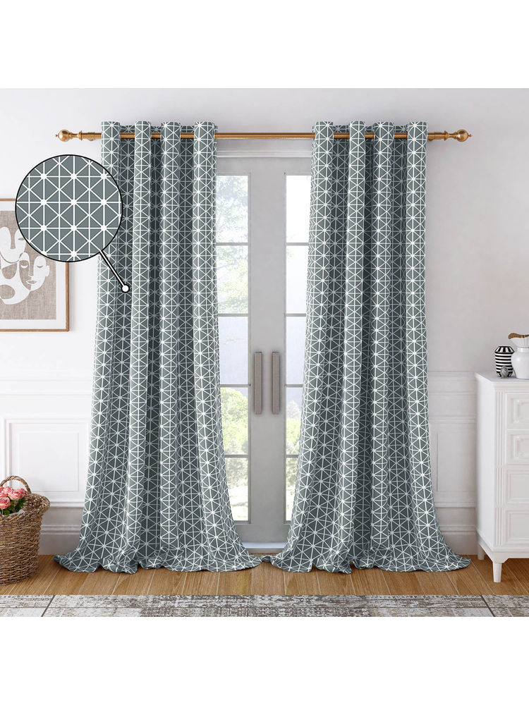 Story@Home 100% Cotton Abstract Pattern Semi Long Door Curtains 8 ft Set of 1, Grey & White-image-45