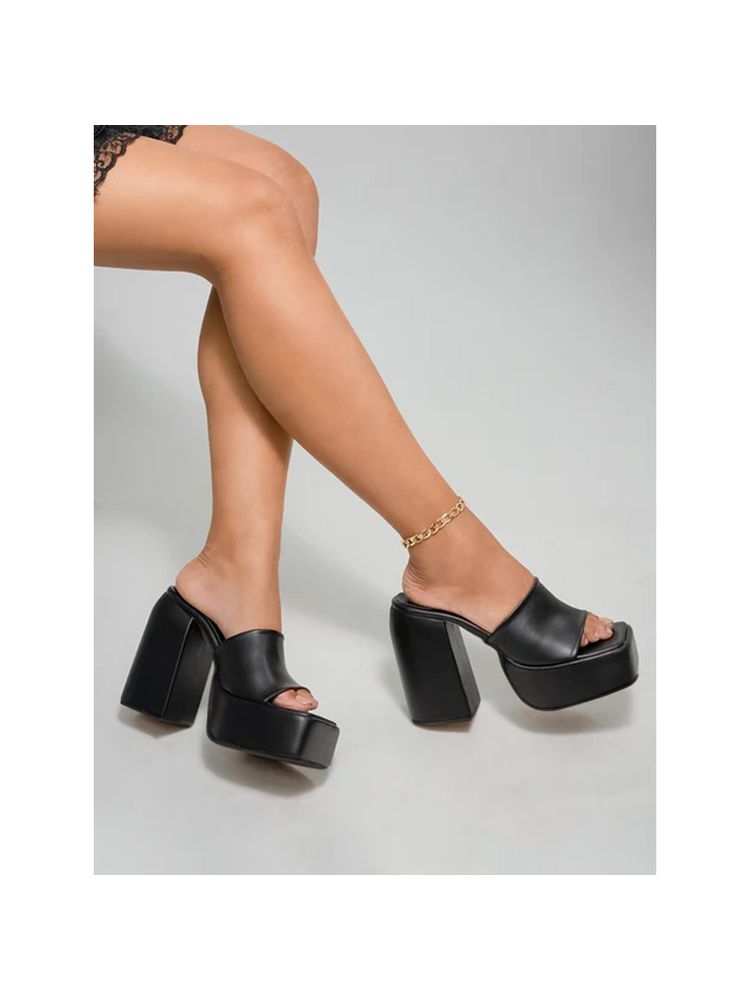 Shoetopia Stylish Solid Black Block Heels for Women & Girls-picture-19