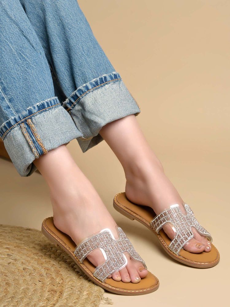 HVNLY by Shoetopia Women Silver Flats-image-12