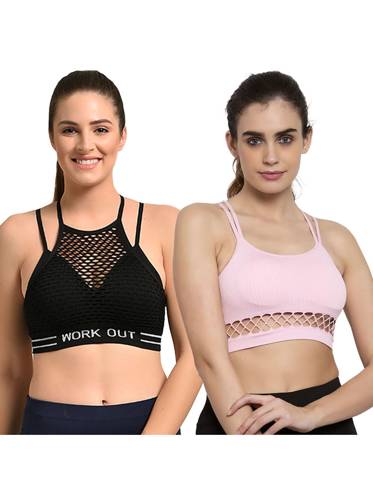 Makclan Sexy in Sheer Sports Bra- Pink & Black (Pack of 2)-image-25