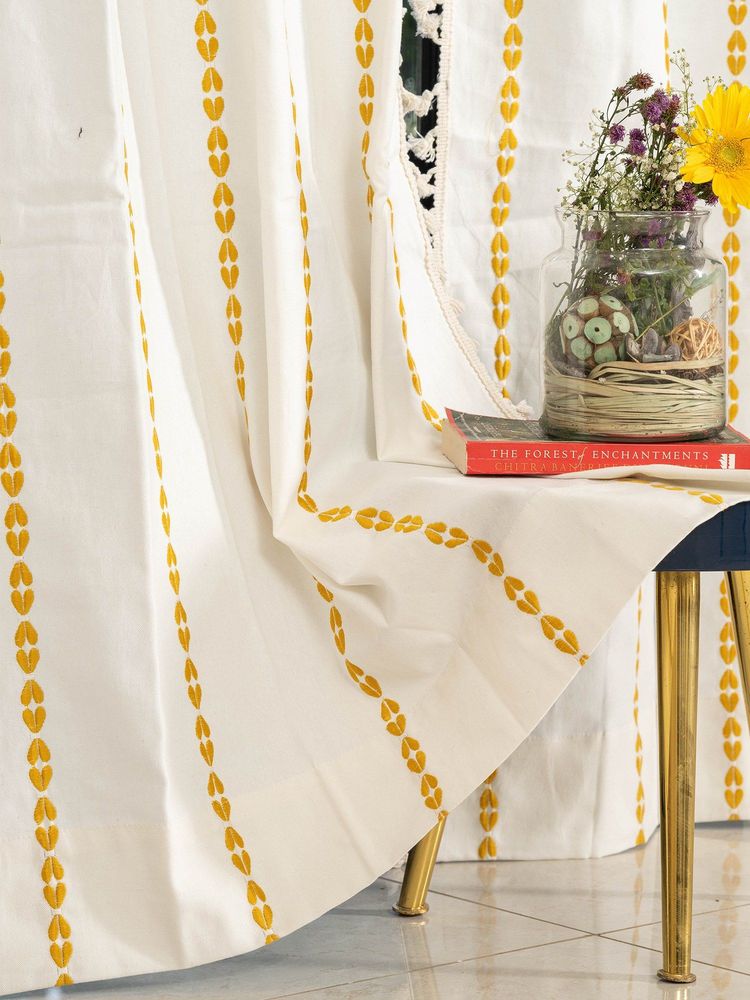 Urban Space Cotton Window Curtain with Eyelets & Tieback 1 Piece Vintage Braid Yellow-image-26