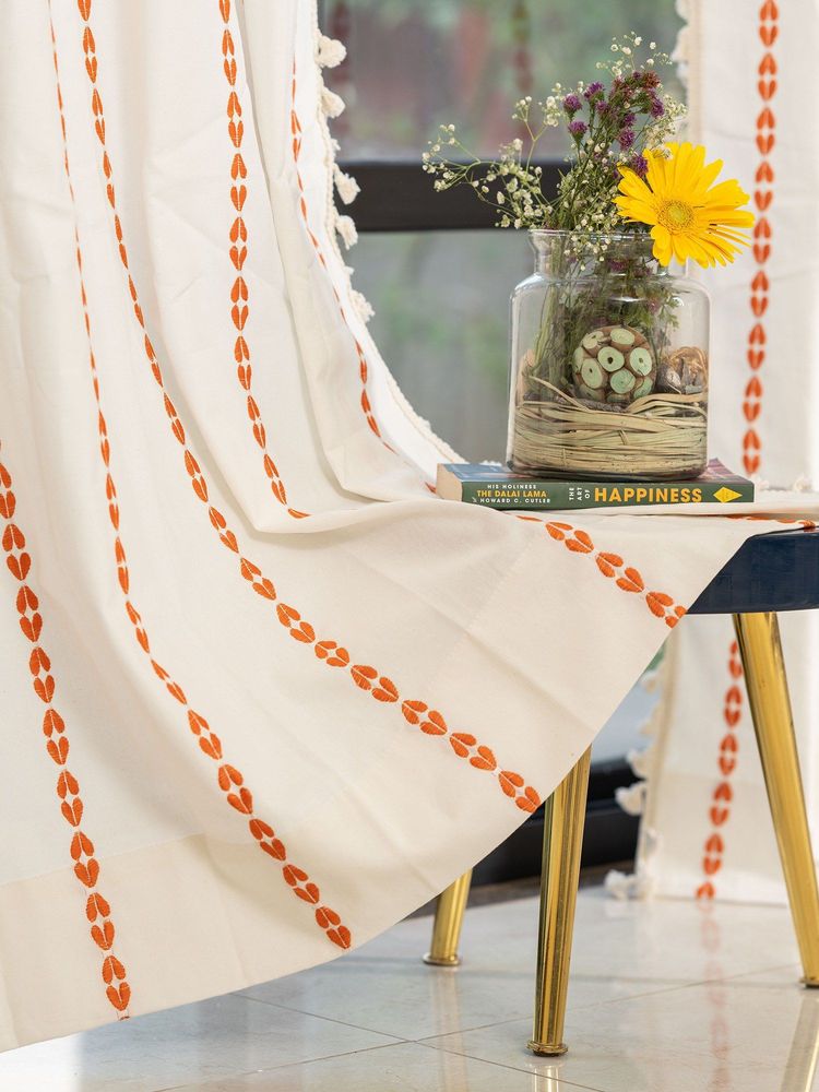 Urban Space Cotton Window Curtain with Eyelets & Tieback 1 Piece Vintage Orange-image-27