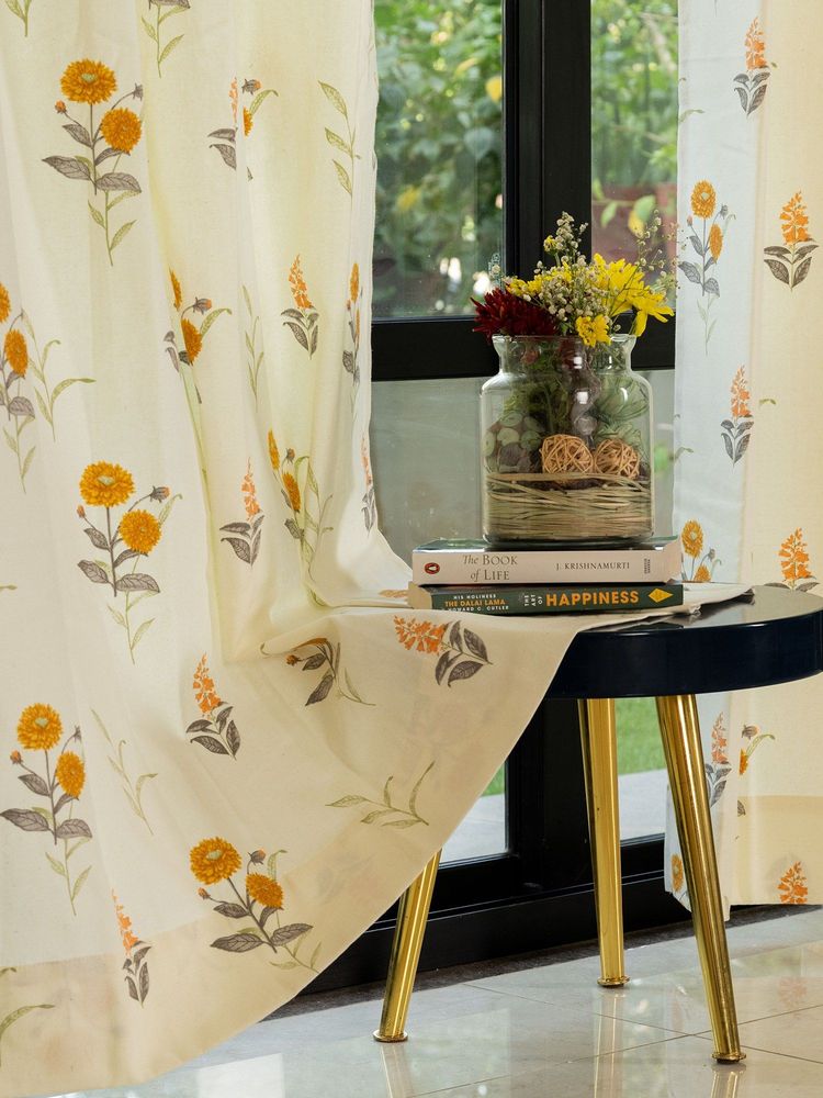 Urban Space Cotton Window Curtains with Eyelets & Tieback Cotton Coneflower Yellow (Pack of 2)-image-42