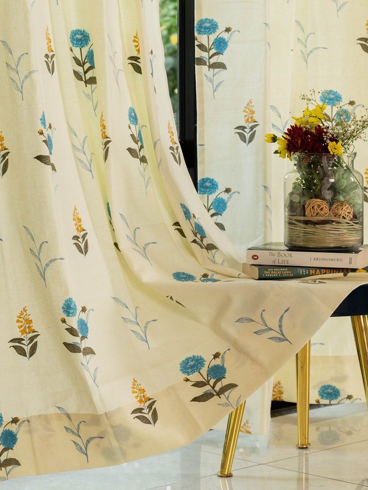 Urban Space Cotton Window Curtains with Eyelets & Tieback Cotton Coneflower Blue (Pack of 2)-image-39