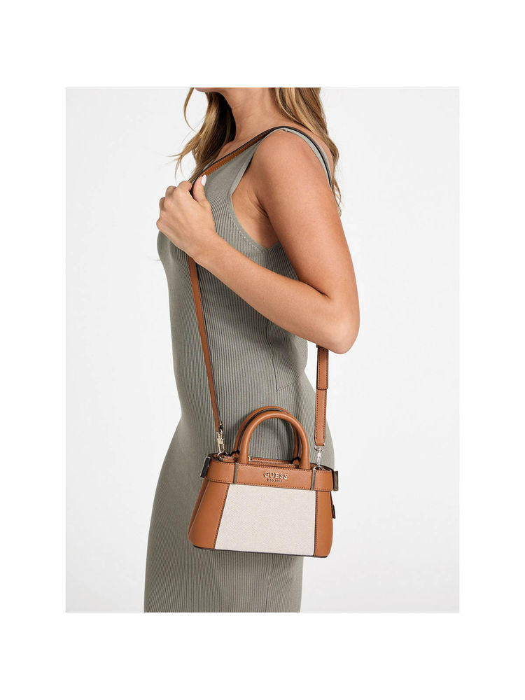 Guess Cognac Textured Anadela Mini Satchel Bag with Detachable Strap-image-1