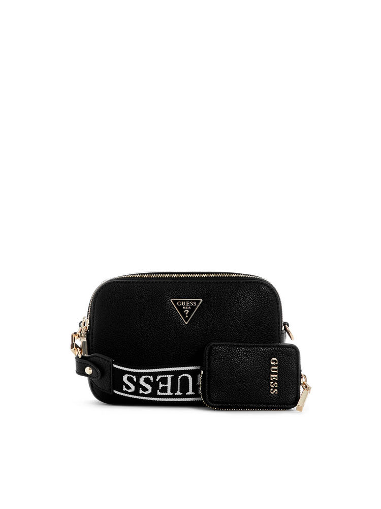 guess fashion Guess Black Solid Latona Camera Crossbody Bag with Card Case-picture-31