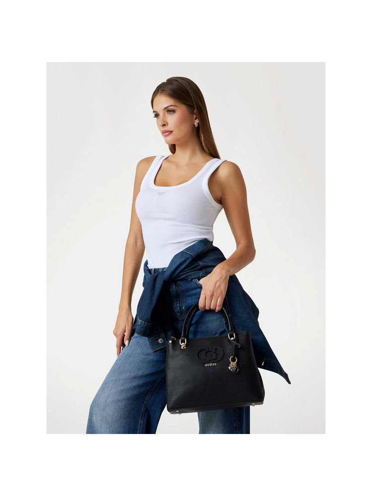 guess fashion Guess Black Solid Calebra Status Satchel Bag with Detachable Strap-picture-31