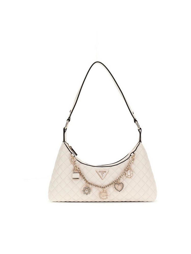 guess fashion Guess Off White Solid Everlee Top Zip Shoulder Bag-picture-13